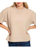 ZNHT2685D4 - Double Knit Side Slits Hi Low Short Sleeve Top