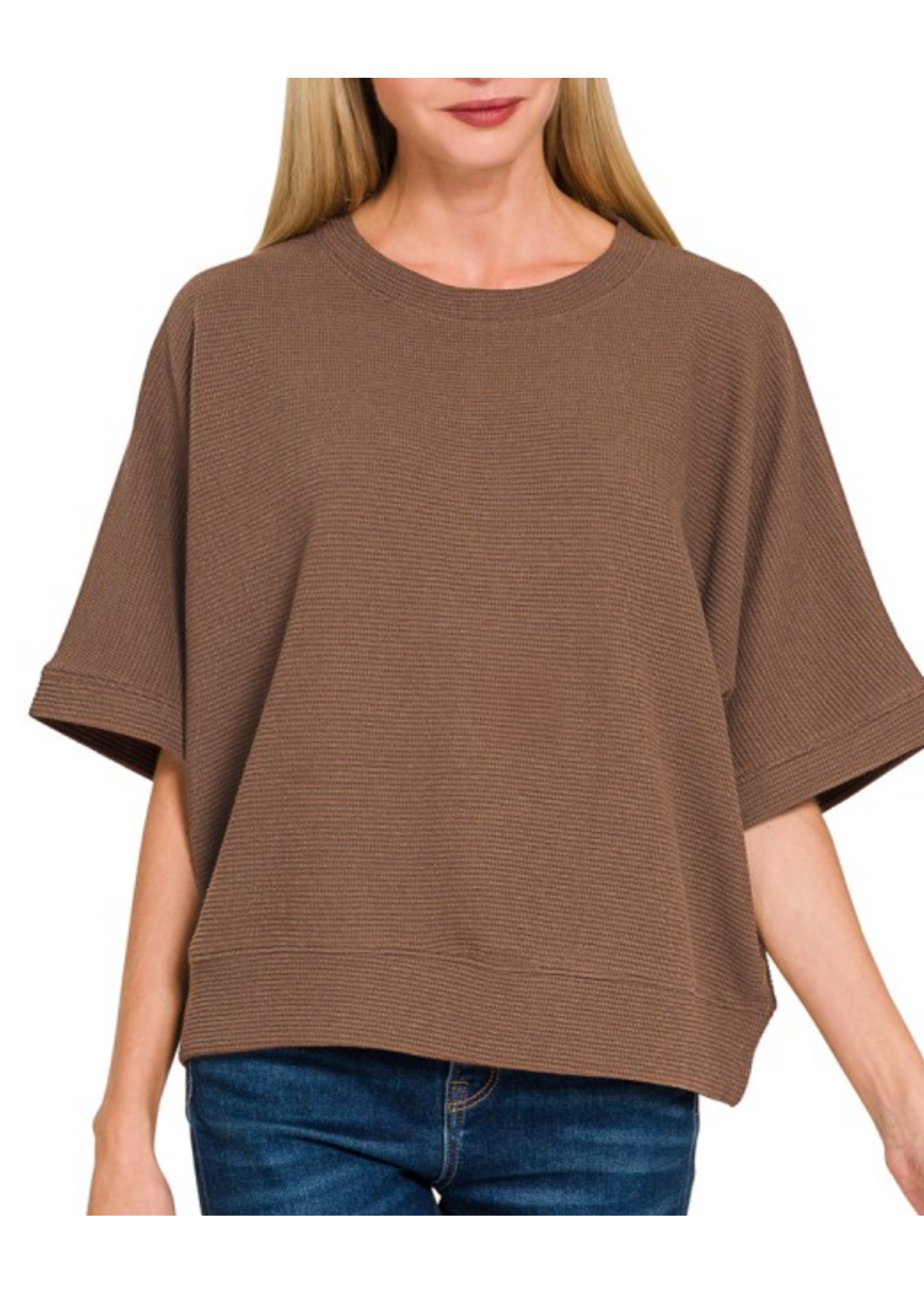 ZNHT2684D4 - Double Knit Banded Bottom Short Sleeve Top