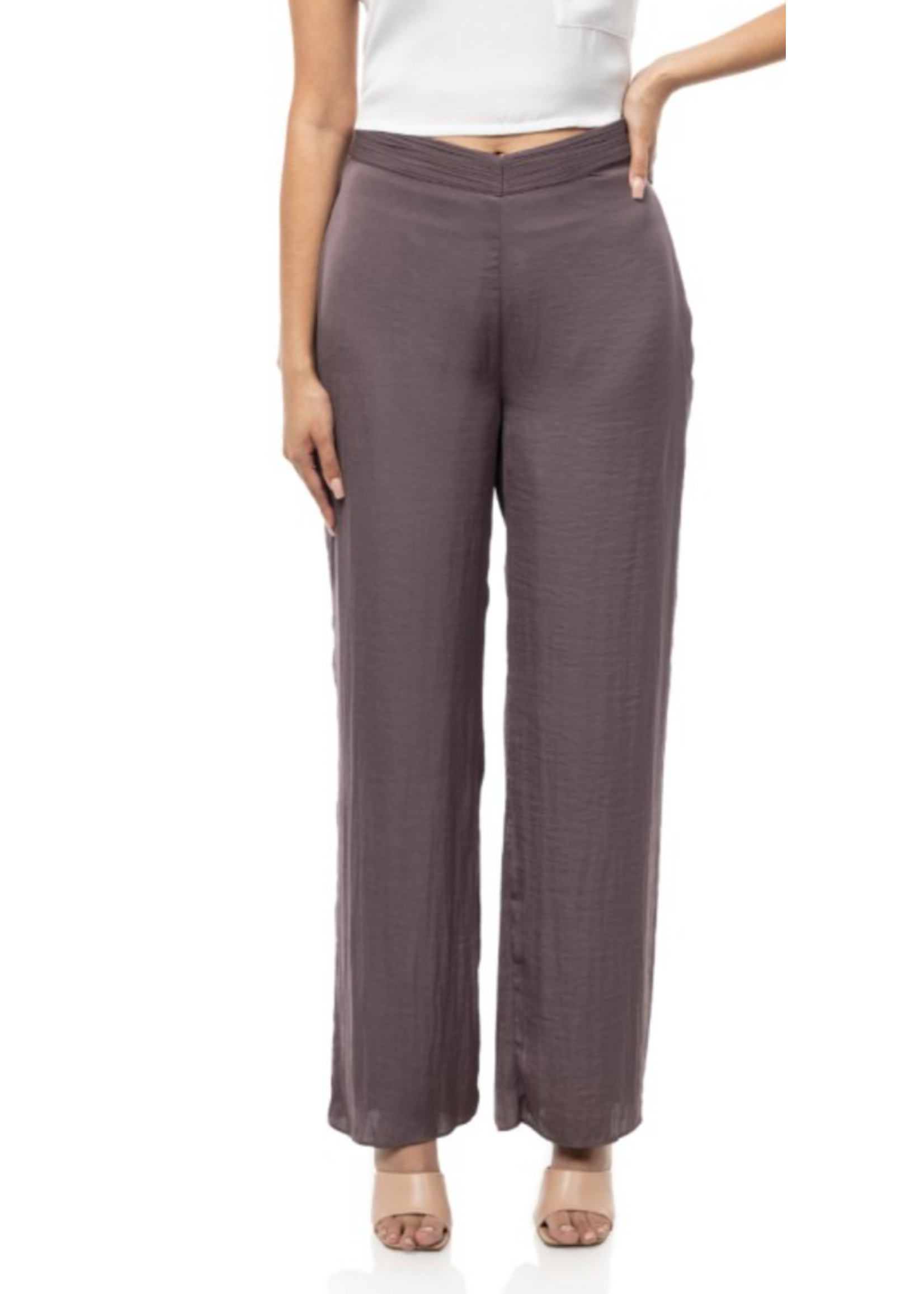 ZNEP117012 - RUCHED WAIST SATIN PANTS