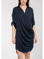 NZJD1159 -  SLEEVED MINI COWL FRONT SHIRT DRESS