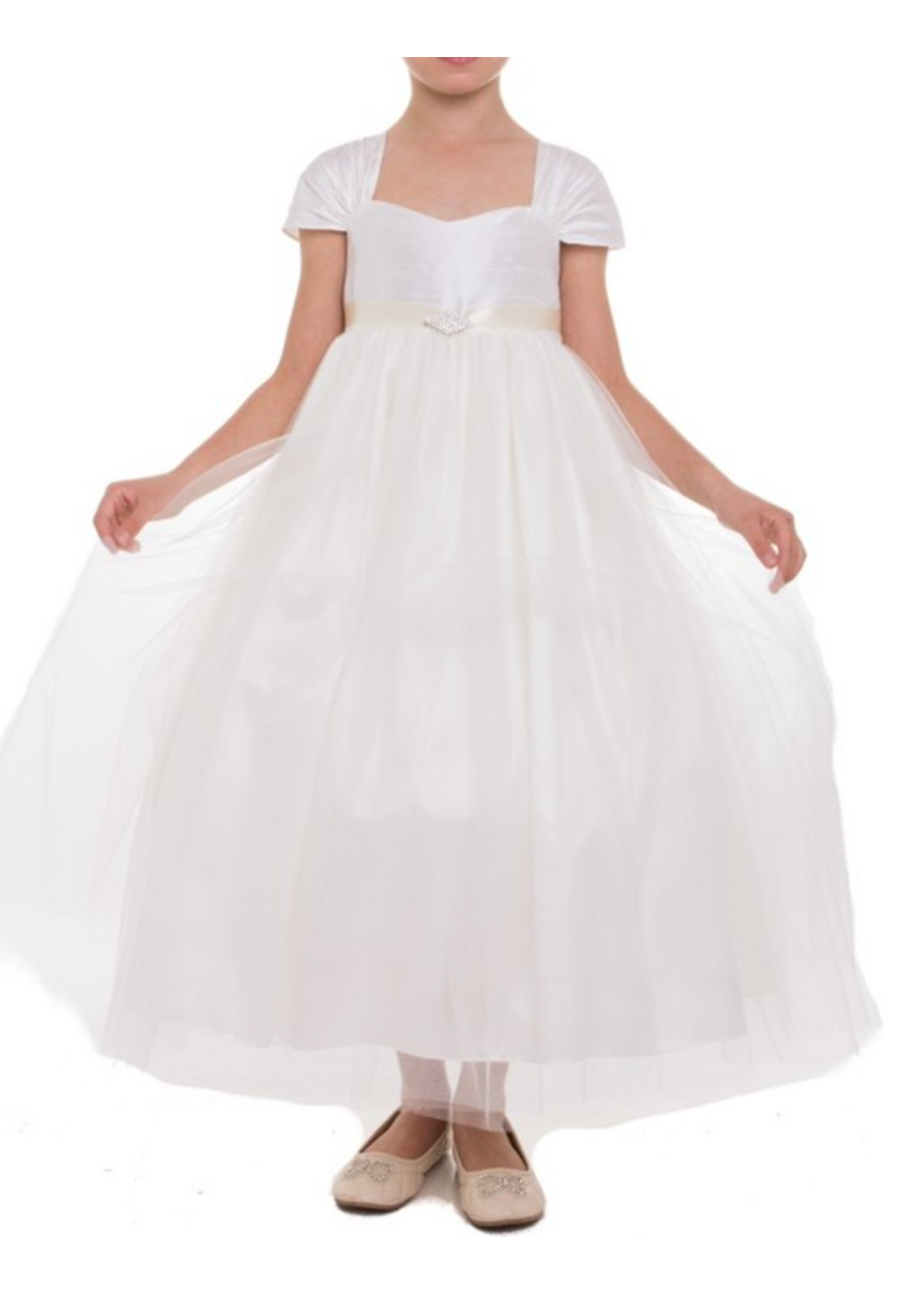 BP222 -  HOLY COMMUNION - Silk Top Dress With Sash And Brooch