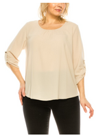 MAB2023 - PLUS ROUND NECK TOP W BUTTON TAB SLEEVE