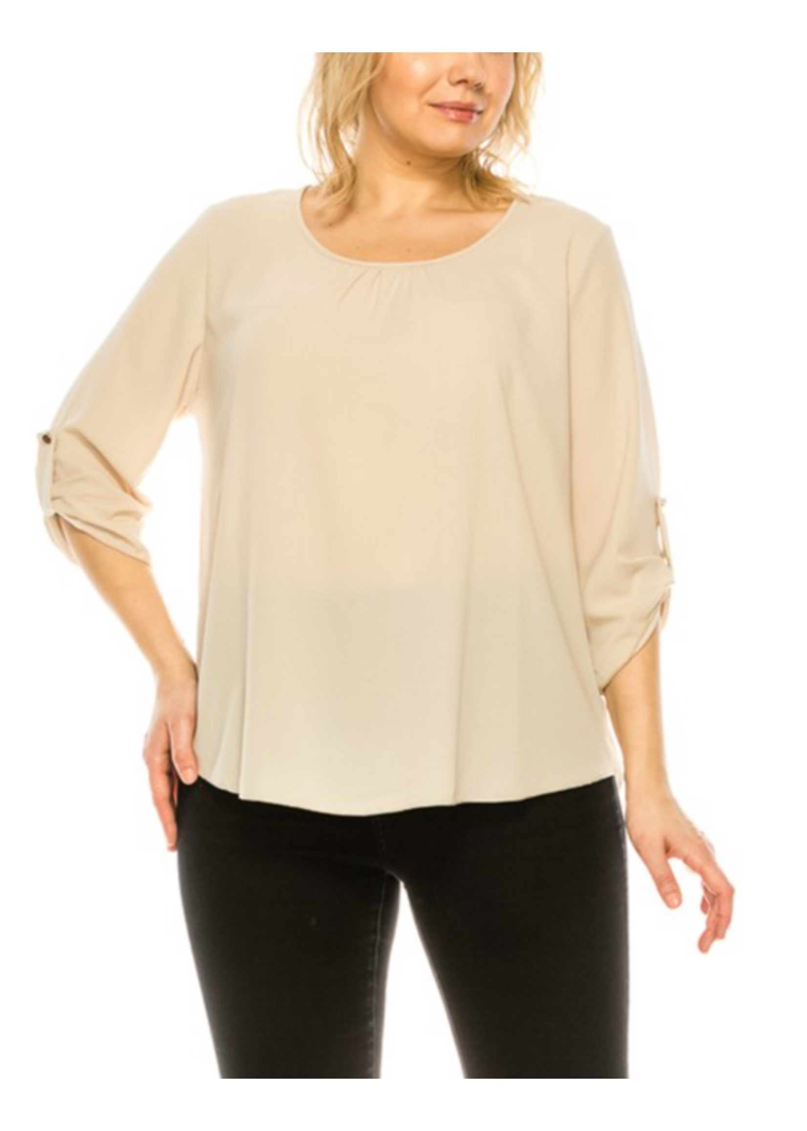 MAB2023 - PLUS ROUND NECK TOP W BUTTON TAB SLEEVE