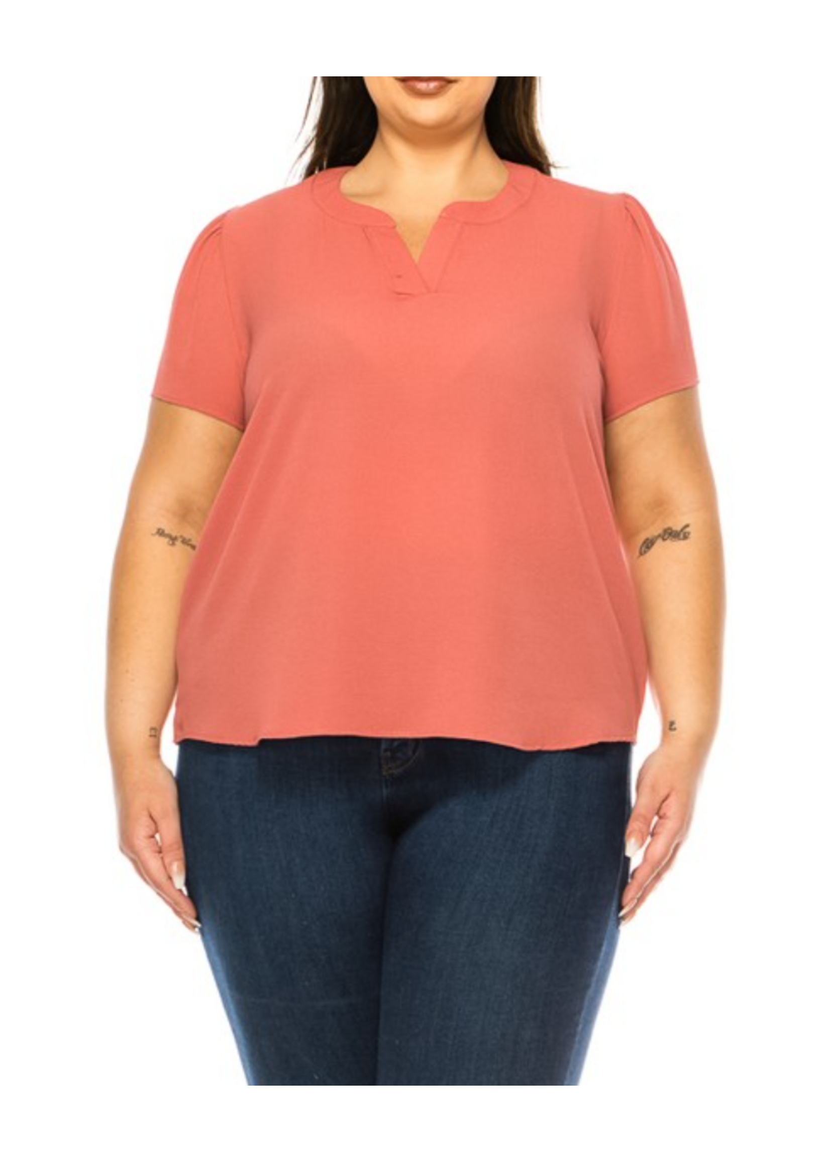 MOB838 -  PLUS MANDARIN COLLAR BLOUSE