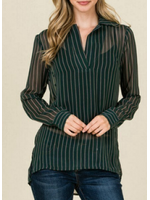 TMNT17921 - Striped Sheer Long Sleeve Blouse