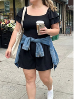 ANGIE TMMP3139X - Plus Size Airflow Smocked Flutter Sleeve Romper