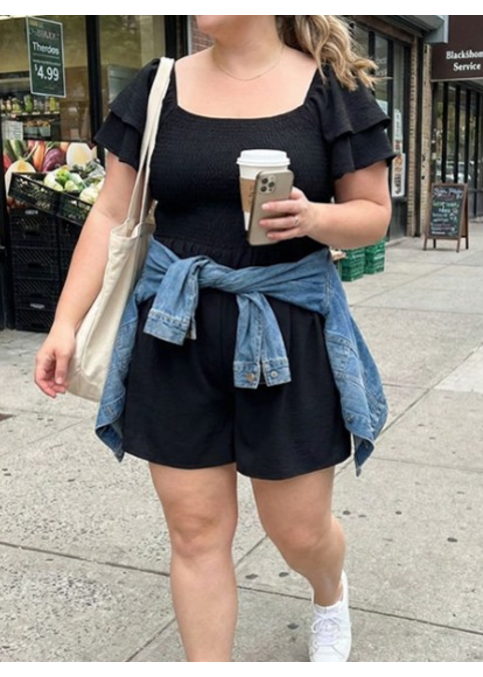 ANGIE TMMP3139X - Plus Size Airflow Smocked Flutter Sleeve Romper