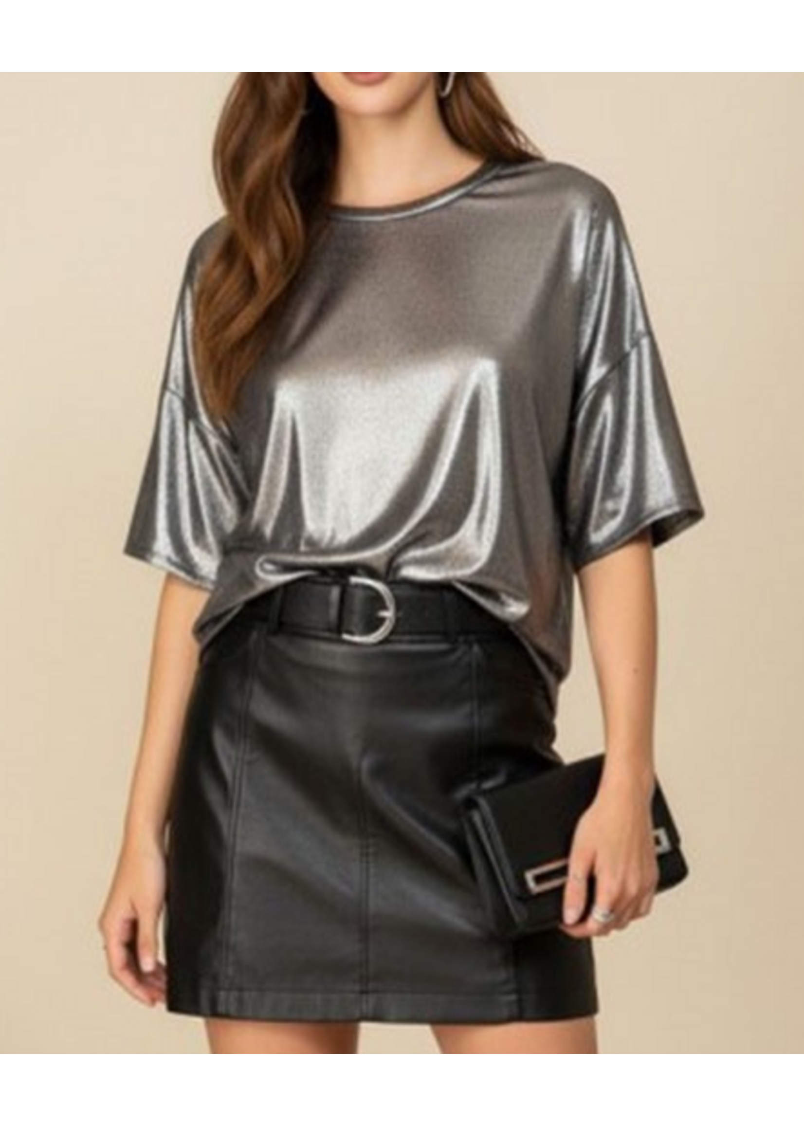 TM MN1734B -  Metallic Knit Oversized Top