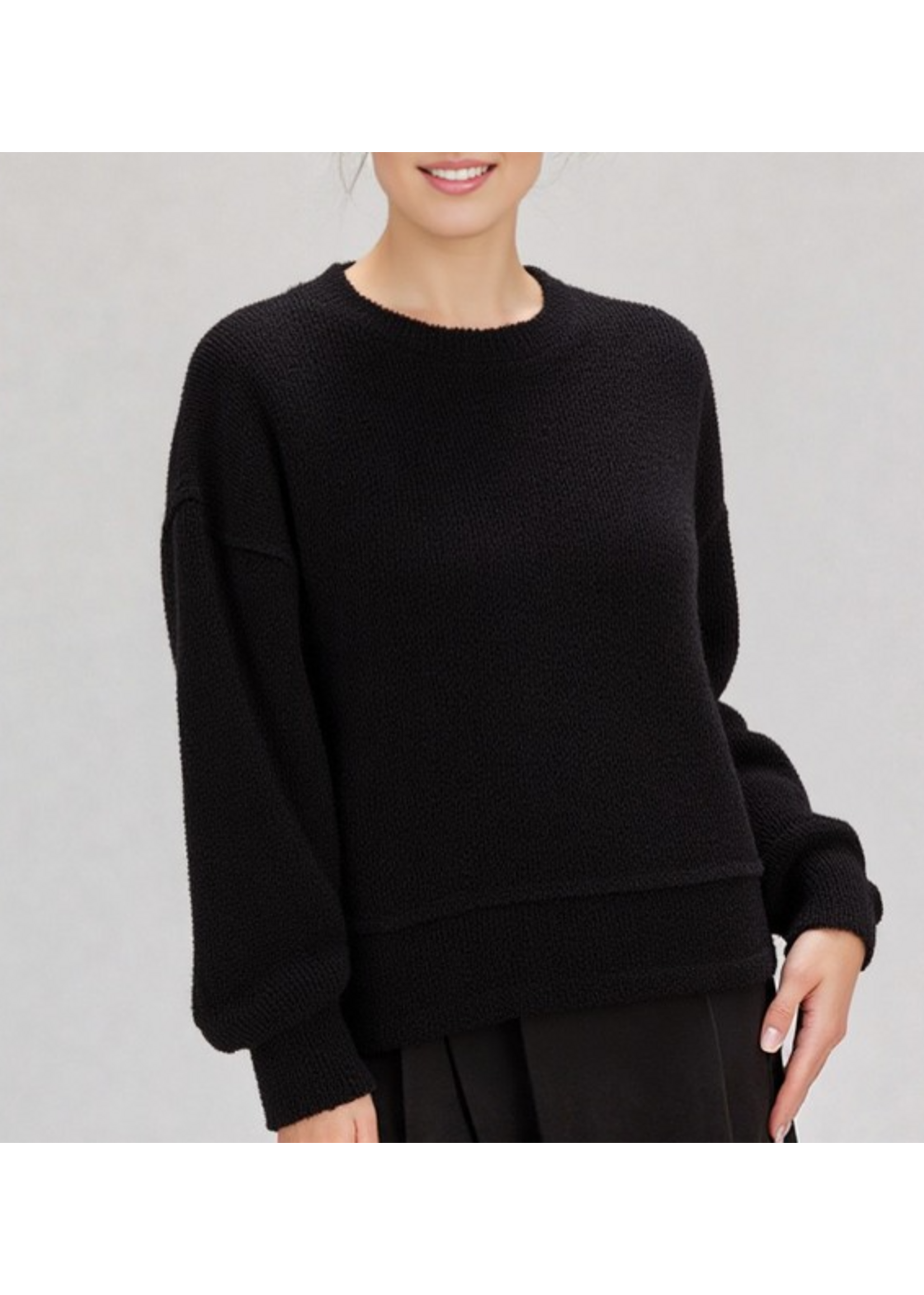 VJNT11338 - Round Neck Textured Knit Oversized Top