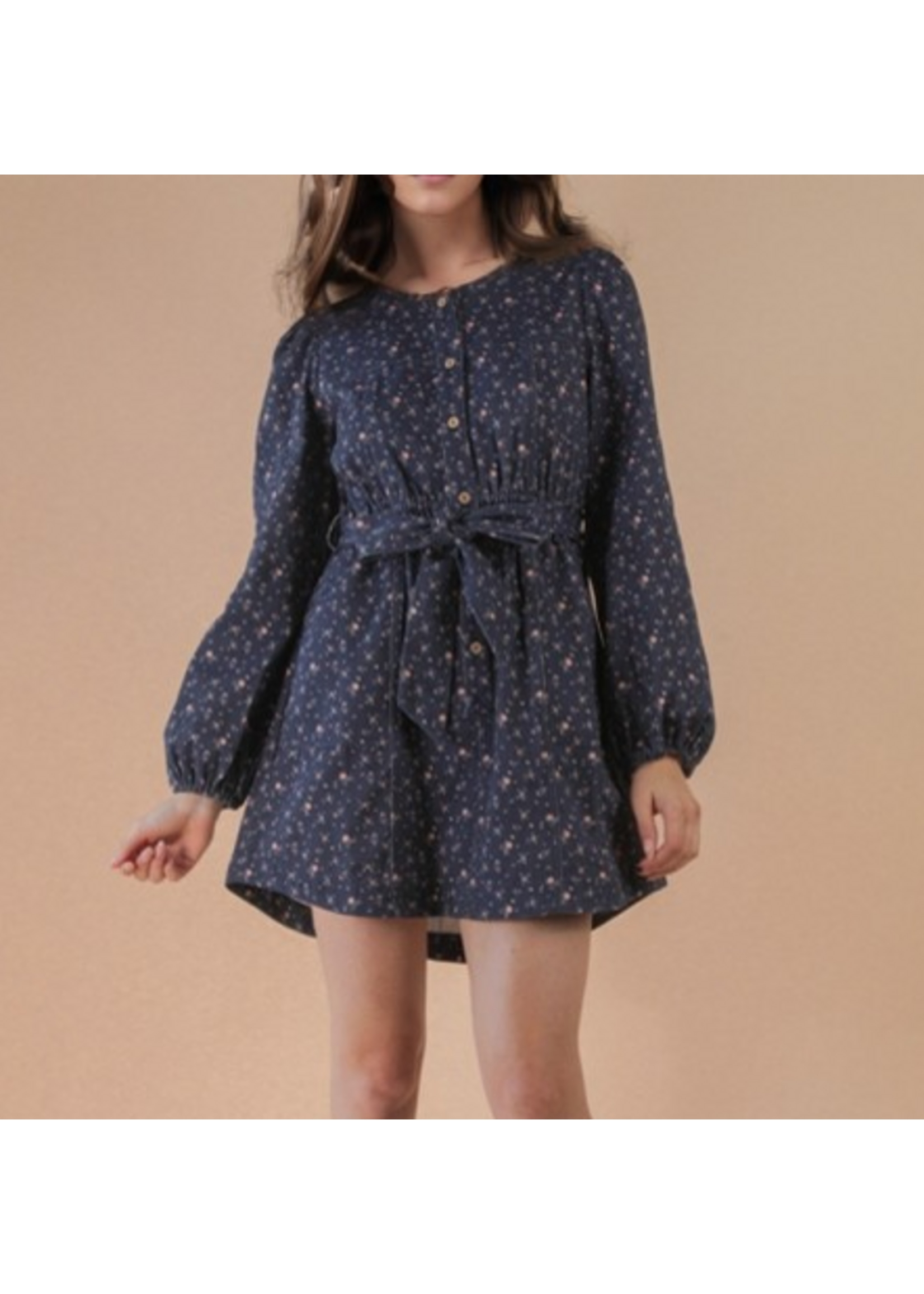 VJND31935 - FLORALLL PRINTED BUTTON DOWN MINI DRESS