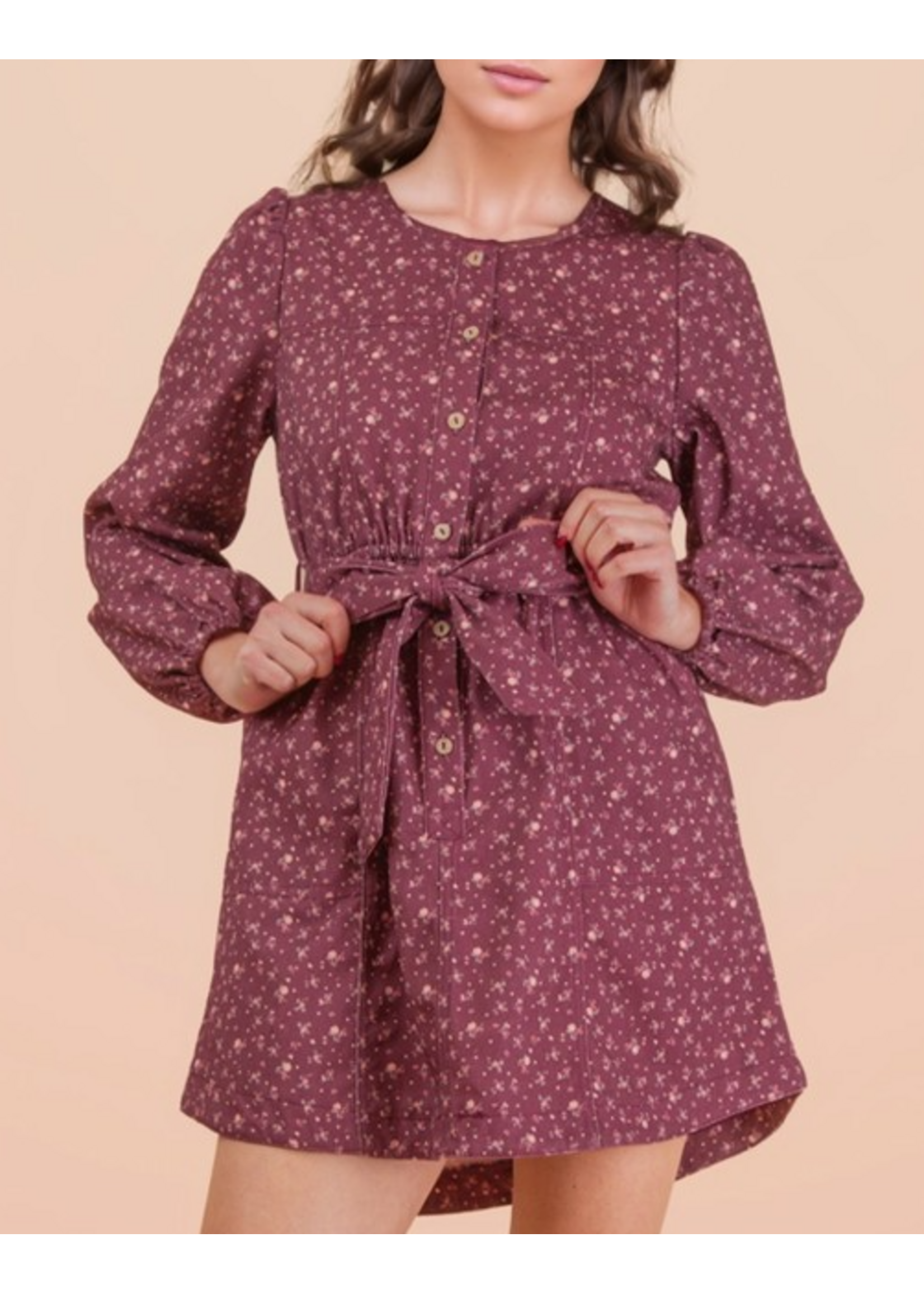 VJND31935 - FLORALLL PRINTED BUTTON DOWN MINI DRESS