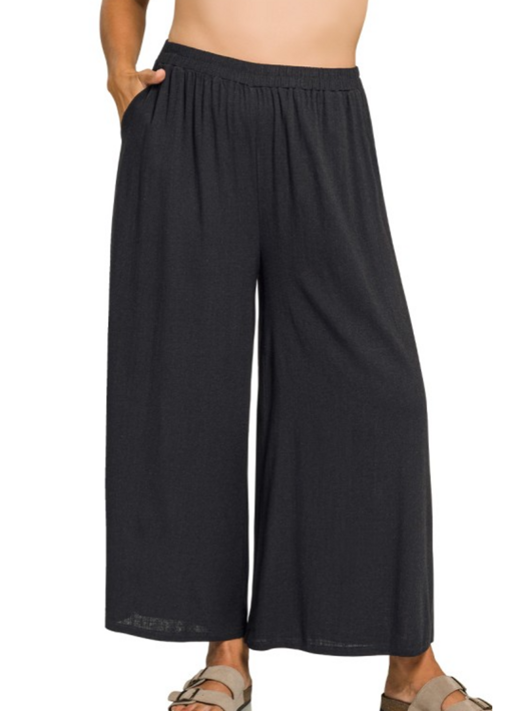 ZNQPL7321X - PLUS WOVEN ELASTIC BRAND PANT W POCKETS