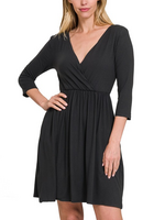 ZNPD2377 - 3/4 SLELEVE VNECK  SURPLICE DRESS
