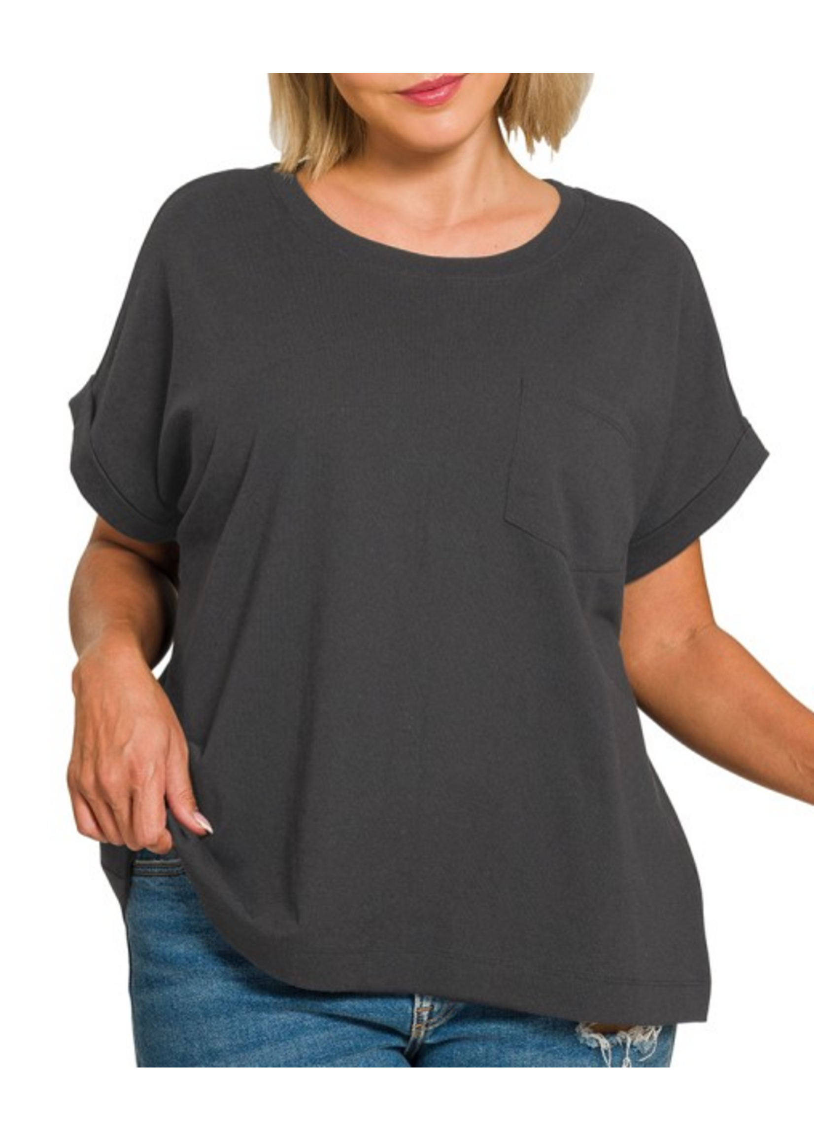 ZNCT3494X - PLUS CUFFED FRONT POCKET SHORT SLEEVE TEE