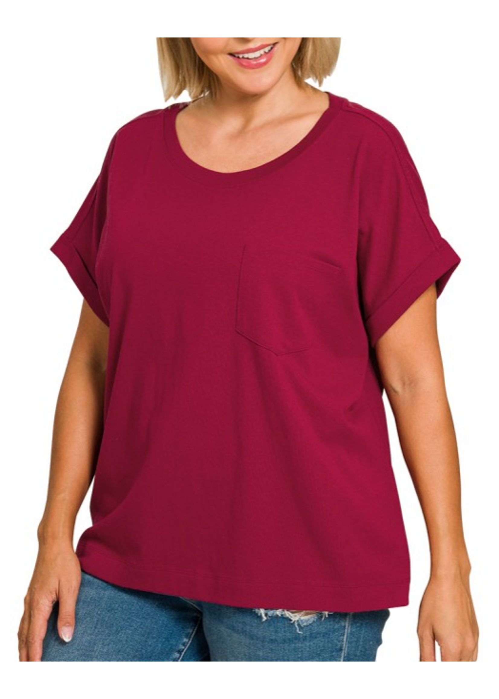 ZNCT3494X - PLUS CUFFED FRONT POCKET SHORT SLEEVE TEE