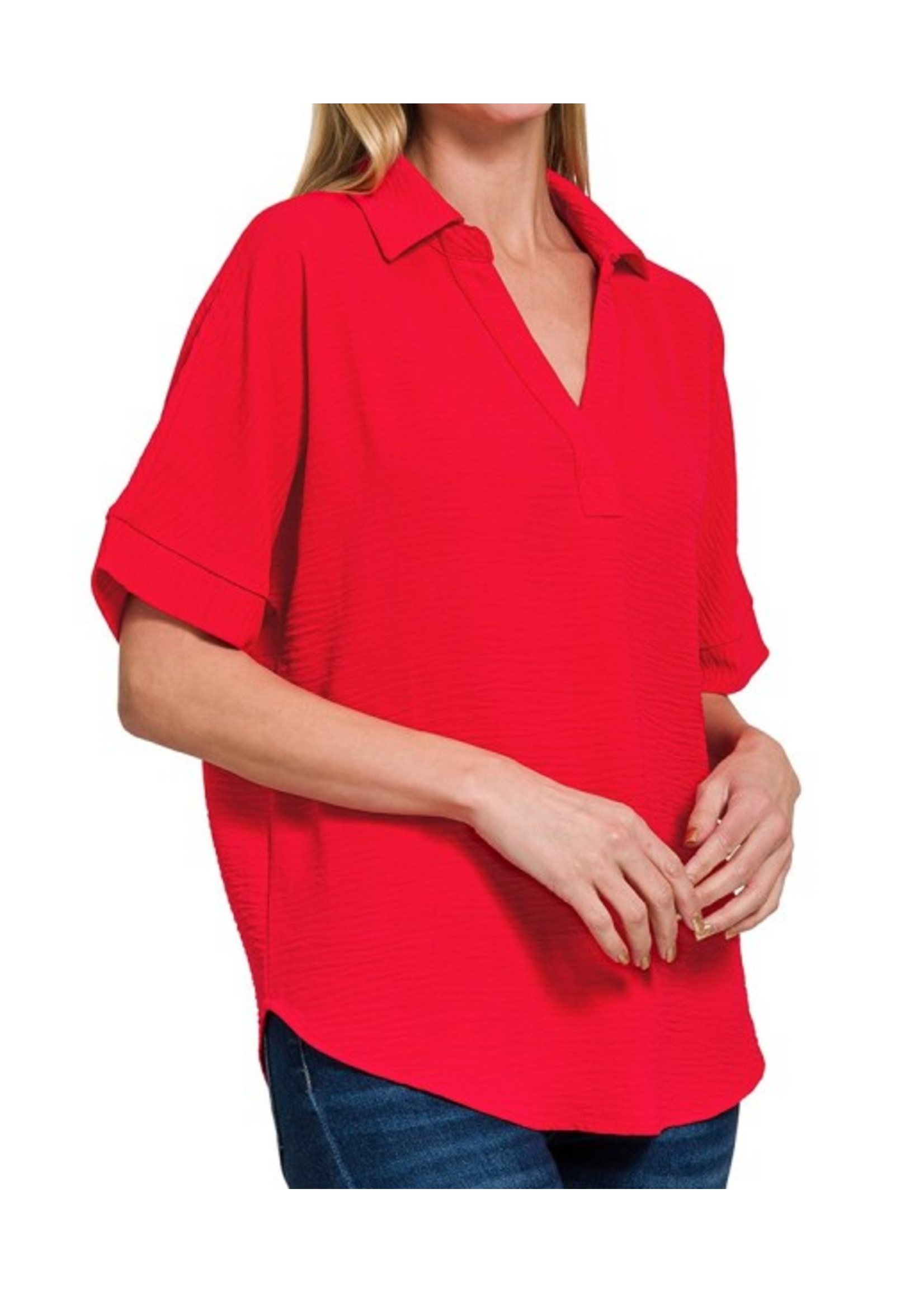 ZNQT1396 - PLUS SHORT SLEEVED COLLARED BLOUSE