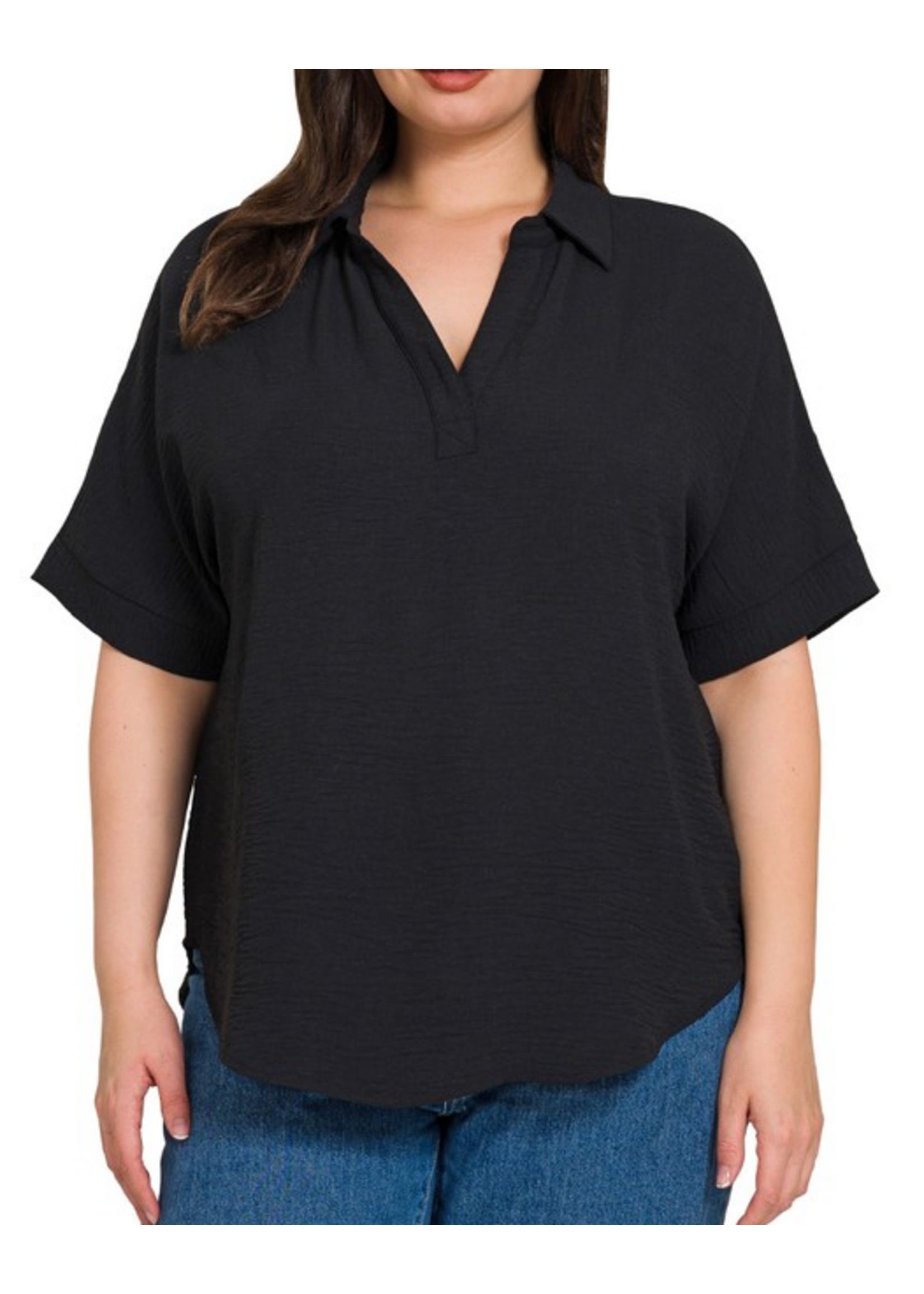 ZNQT1396 - PLUS SHORT SLEEVED COLLARED BLOUSE