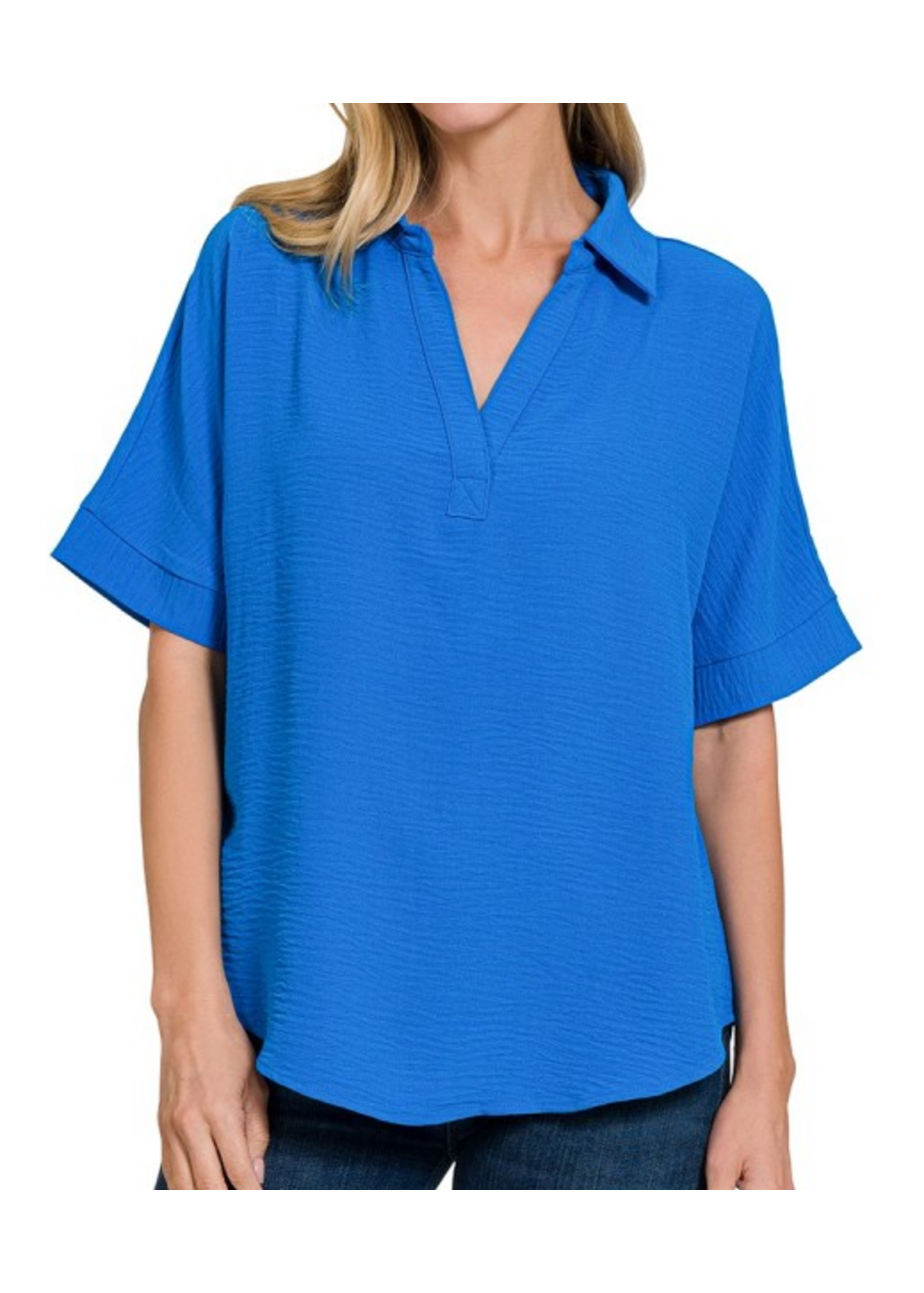 ZNQT1396 - PLUS SHORT SLEEVED COLLARED BLOUSE