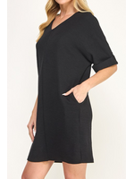 2HD3046 - SOLID KNIT VNECK 3/4 SLEEVE SHIFT