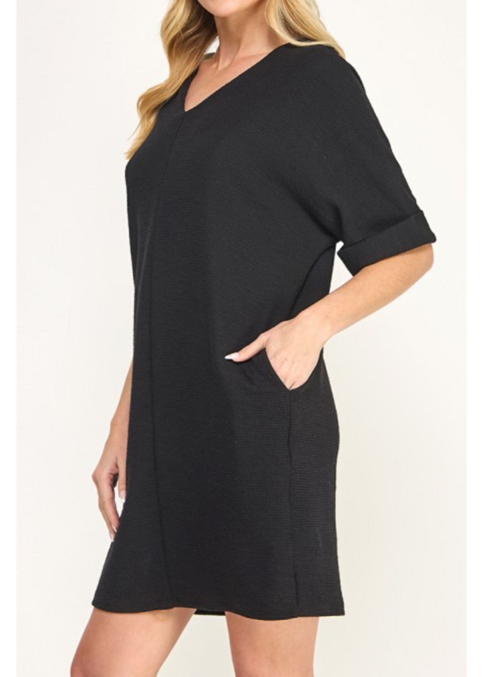 2HD3046 - SOLID KNIT VNECK 3/4 SLEEVE SHIFT
