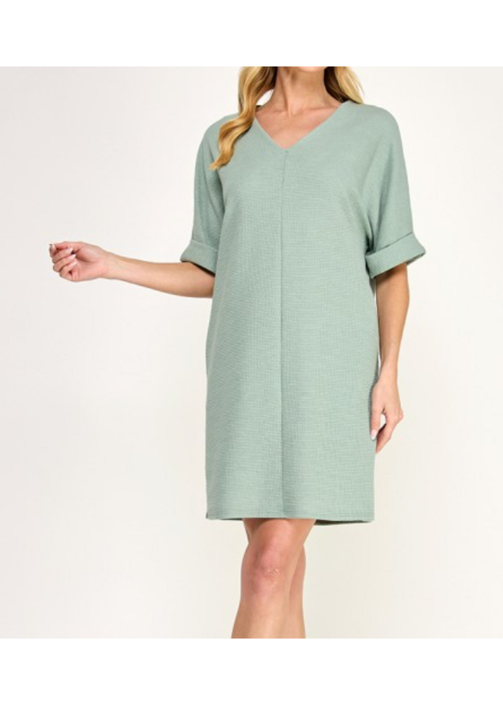 2HD3046 - SOLID KNIT VNECK 3/4 SLEEVE SHIFT