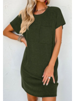 CMX5D0126 - Ribbed Chest Pocket Short Sleeve T Shirts Dress