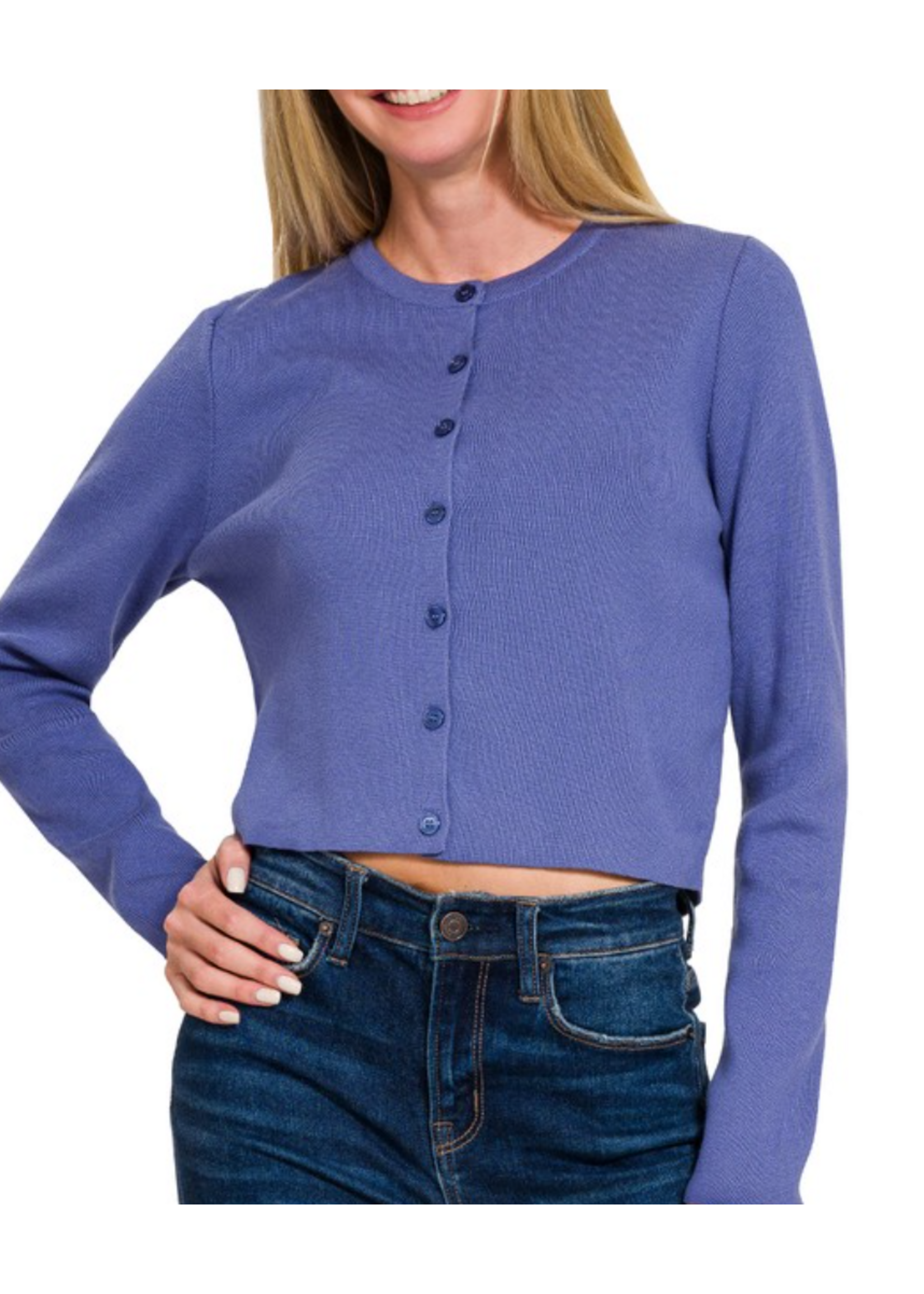 ZNTW2428Y -  Button Crewneck Long Sleeve Basic Cardigan