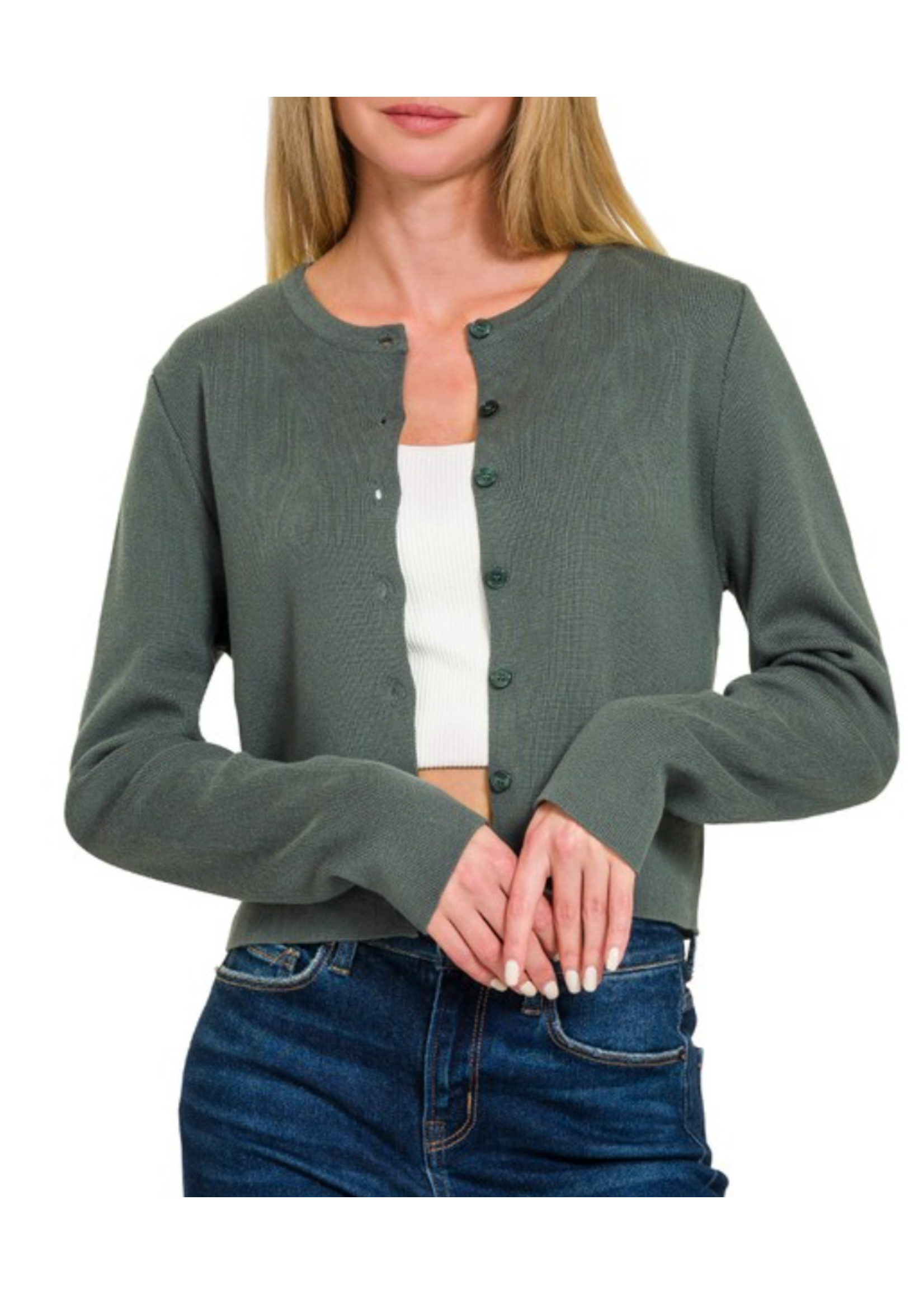 ZNTW2428Y -  Button Crewneck Long Sleeve Basic Cardigan