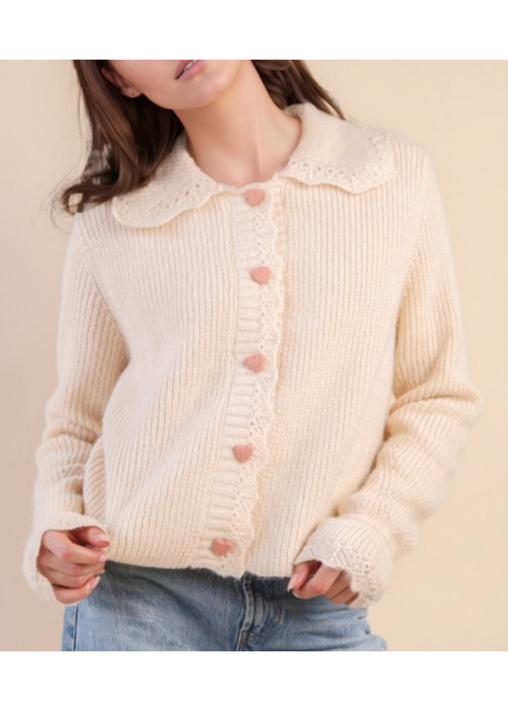 VJ12W3445N -  VALENTINES Heart Button Down Knit Sweater Cardigan