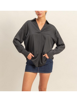 HVDZ25C929 -Collared V-neck Satin Blouse