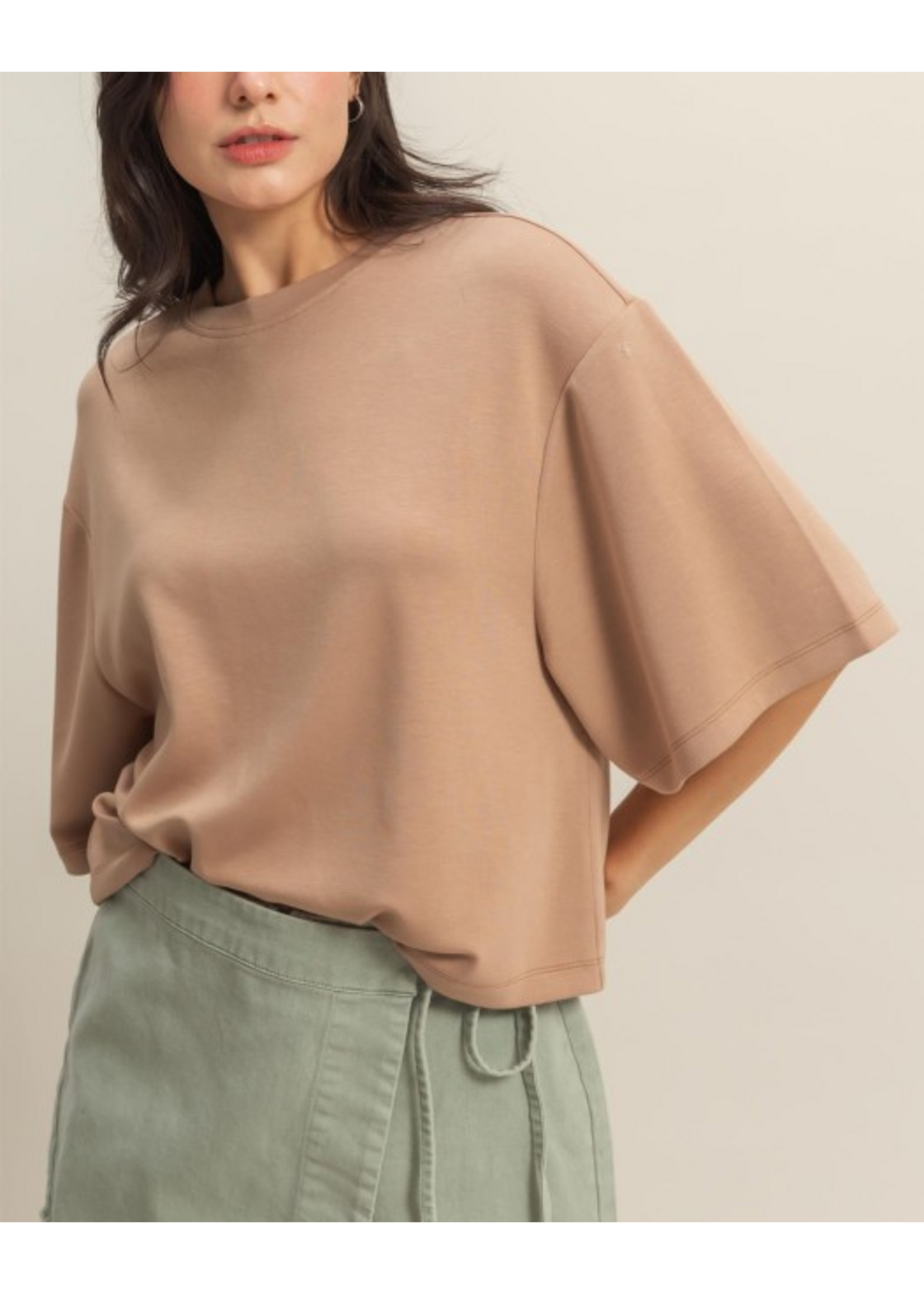 HVDZ26A467 -  Double Knit Drop Shoulder Basic Top
