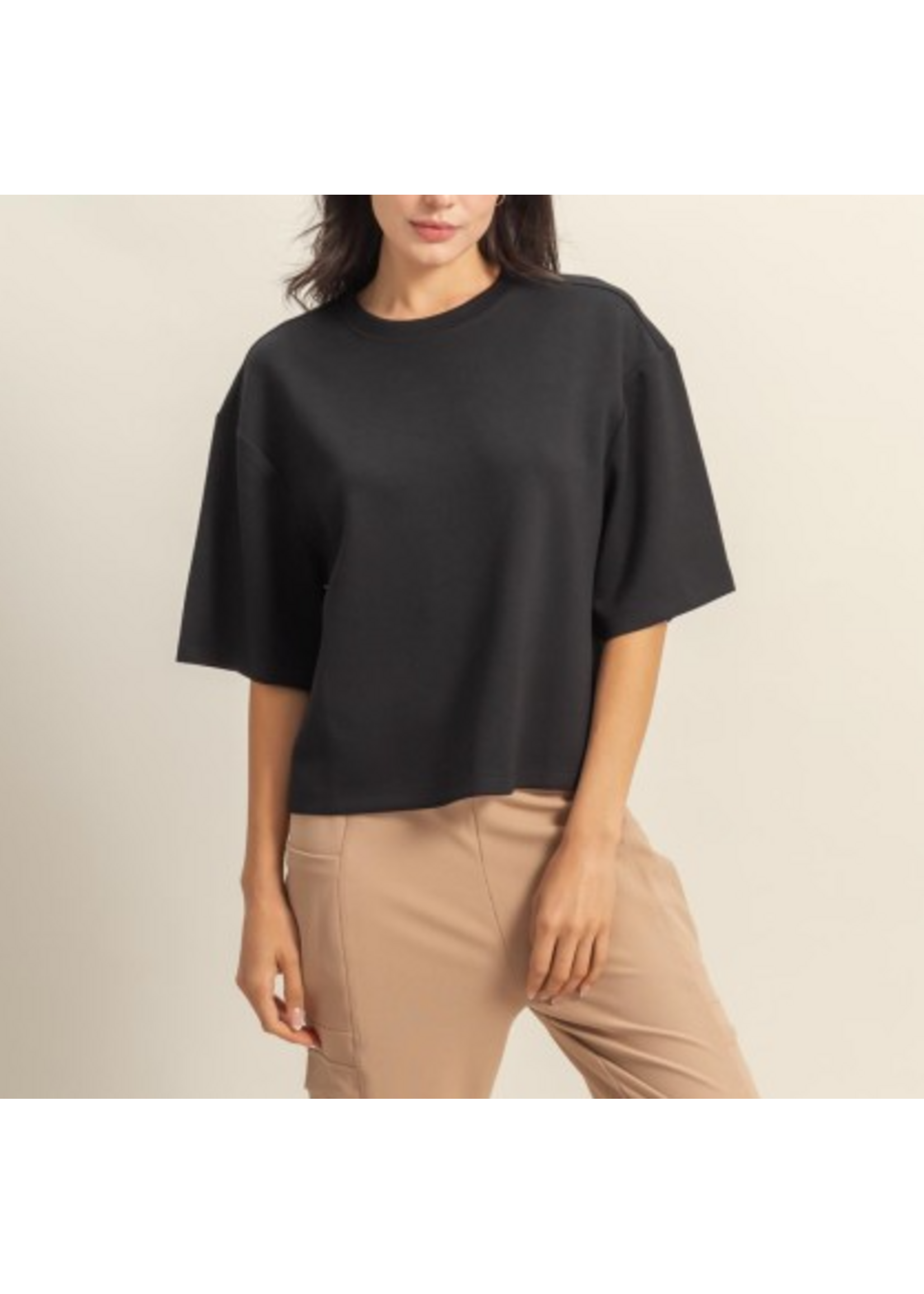 HVDZ26A467 -  Double Knit Drop Shoulder Basic Top