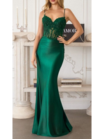 LDT819 - EVENING GOWN W SHEER CORSET BODICE AND SATIN SKIRT