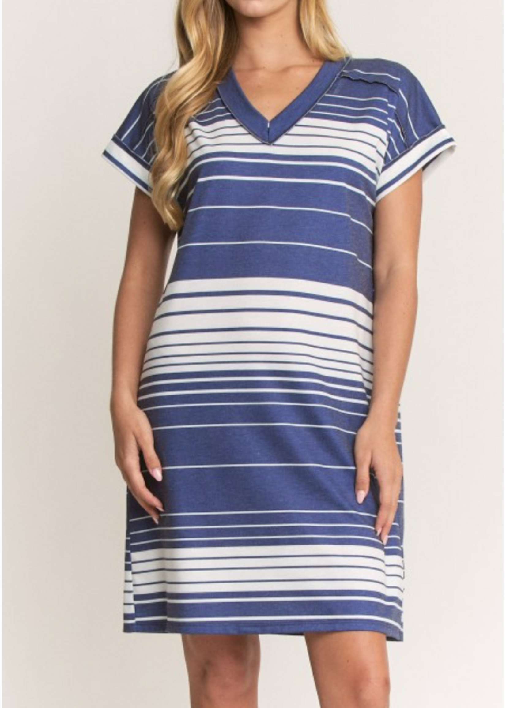 HMED6846 - Short Sleeve Stripe Mini Dress Plus