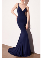 LDT905 - V NECK FITTED BACKLESS EVENING GOWN