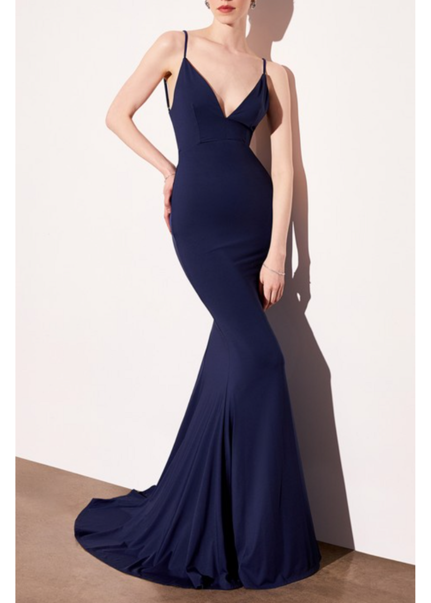 LDT905 - V NECK FITTED BACKLESS EVENING GOWN