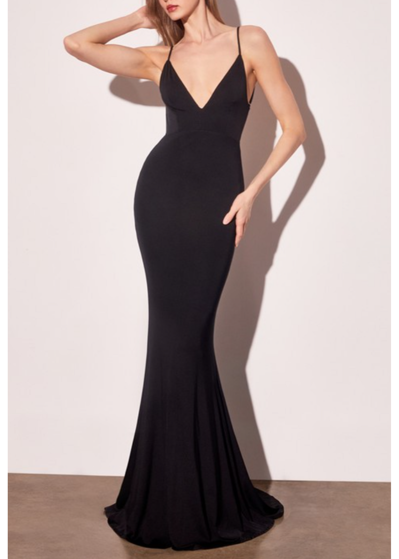 LDT905 - V NECK FITTED BACKLESS EVENING GOWN