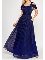 LEN5327 -  EVENING GOWN, RUCHED FOIL OFF SHOULDER
