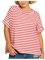 ZNCTL8615X5 - Plus Striped Short Sleeve Hi-low Tee