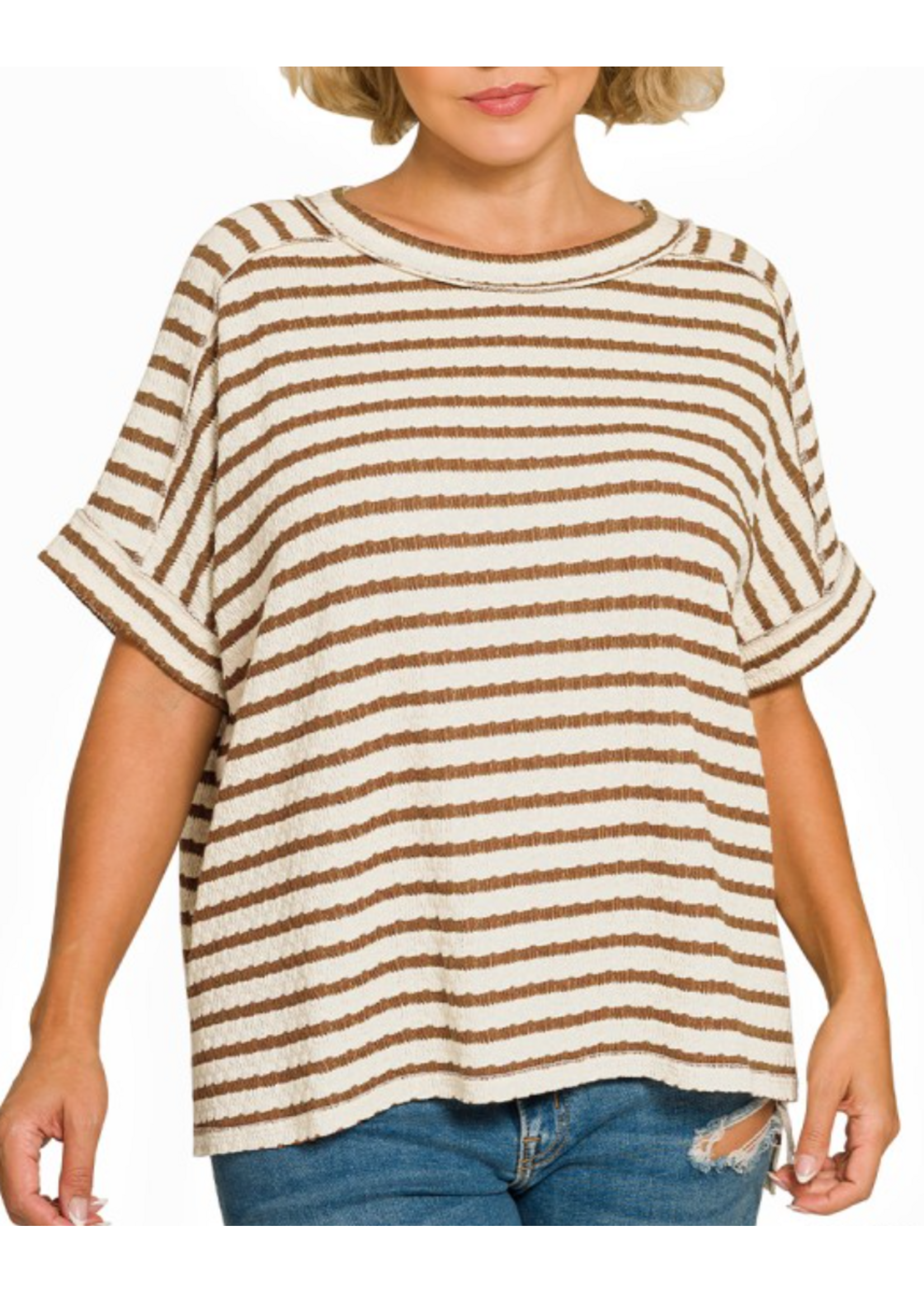 ZNCTL8615X5 - Plus Striped Short Sleeve Hi-low Tee