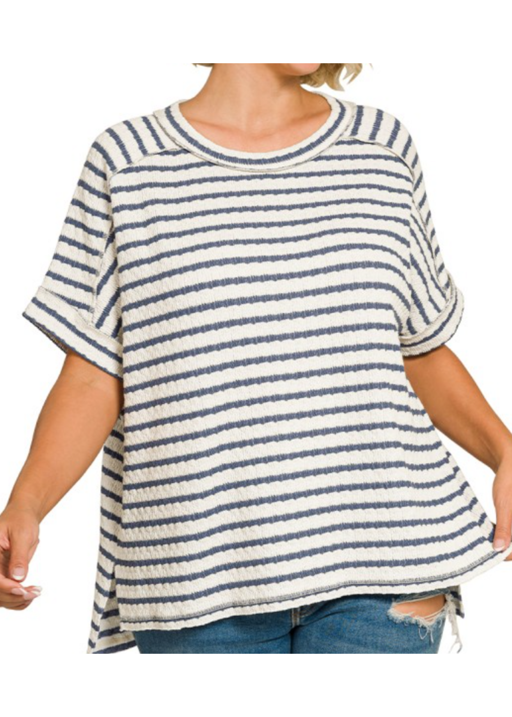 ZNCTL8615X5 - Plus Striped Short Sleeve Hi-low Tee