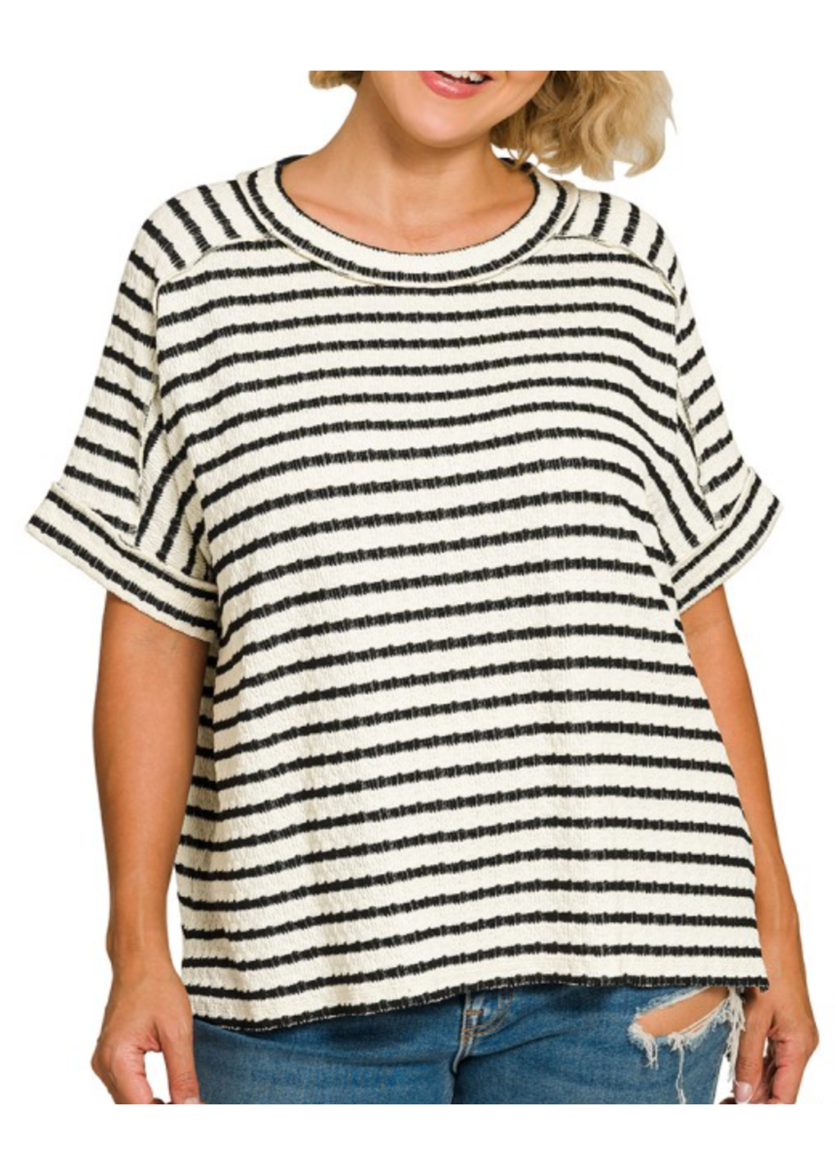ZNCTL8615X5 - Plus Striped Short Sleeve Hi-low Tee