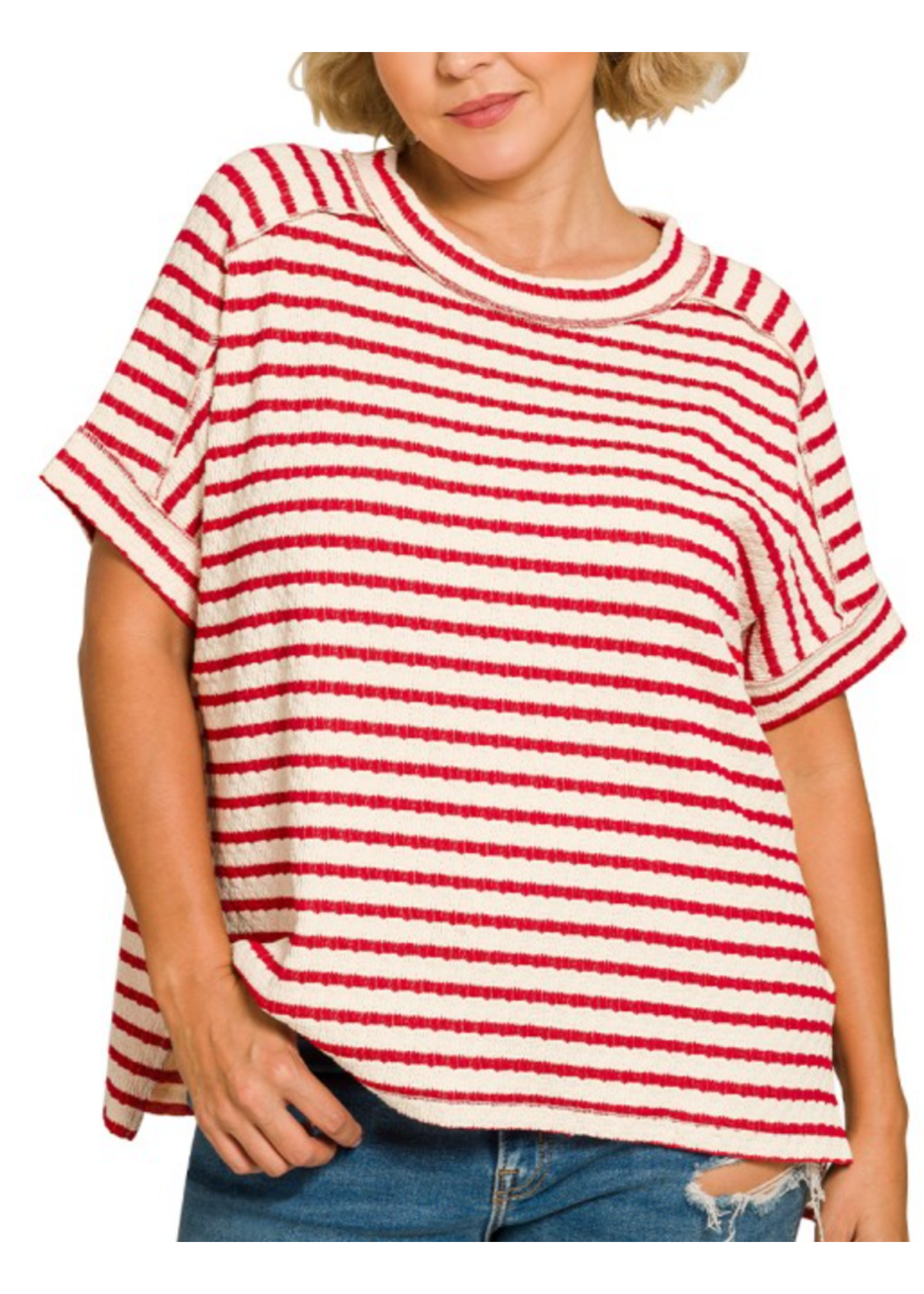 ZNCTL8615X5 - Plus Striped Short Sleeve Hi-low Tee