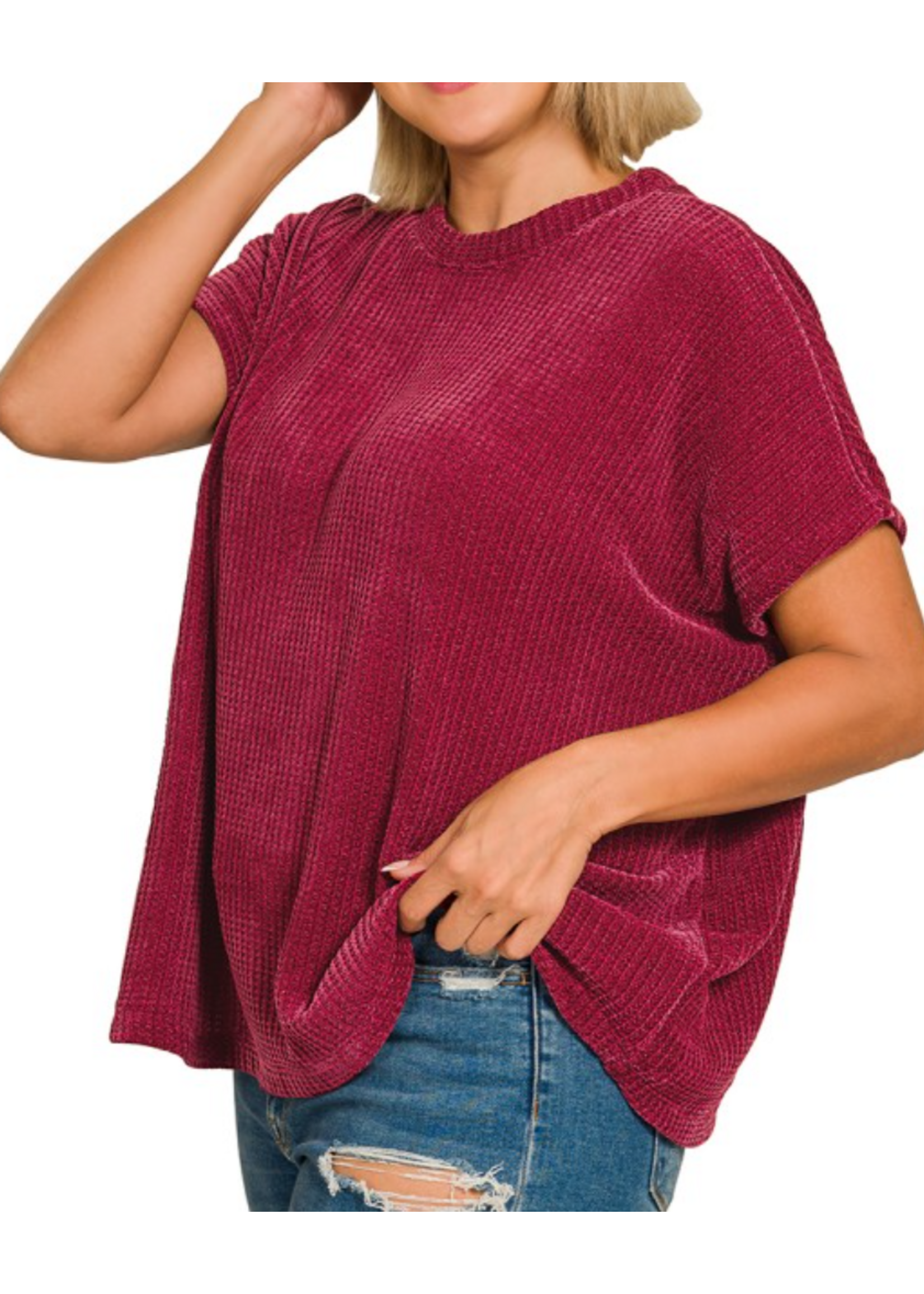 ZNHW2573X5 - Plus Chenille Waffle Cap Sleeve Sweater