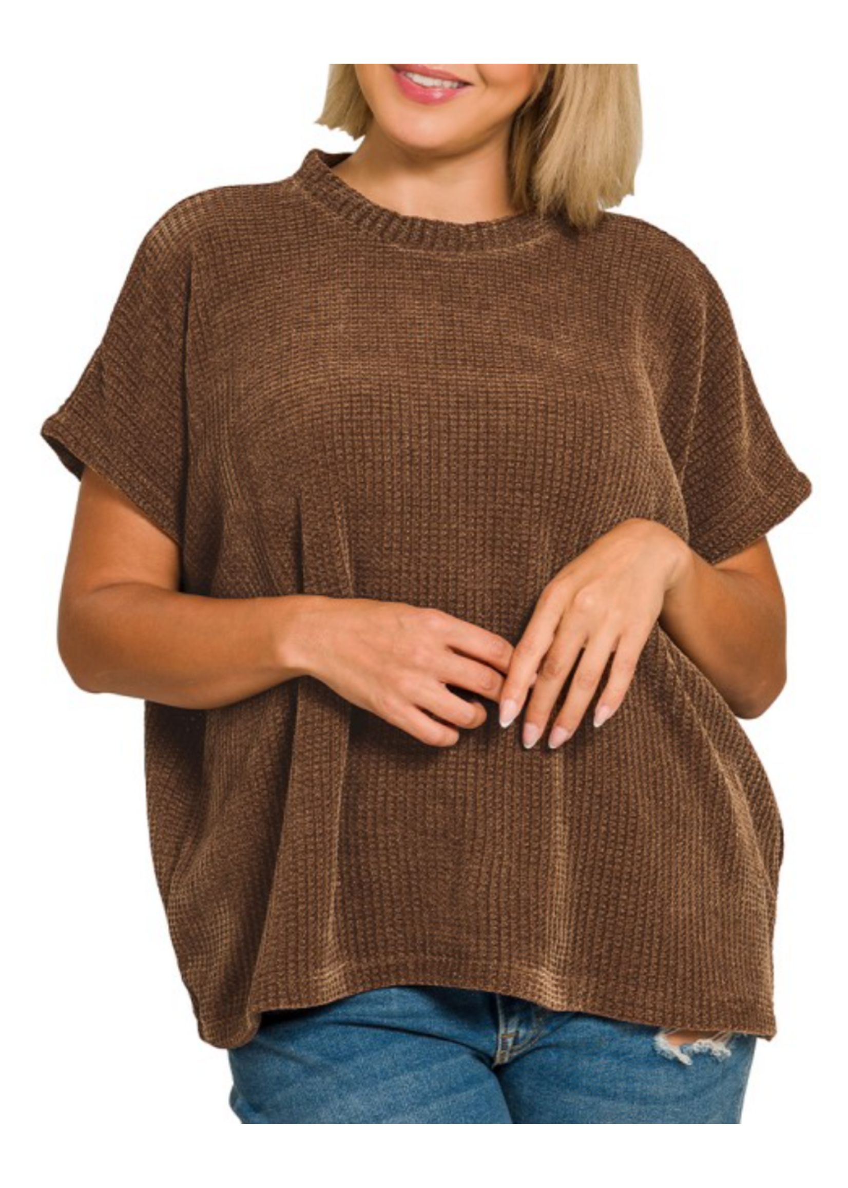 ZNHW2573X5 - Plus Chenille Waffle Cap Sleeve Sweater