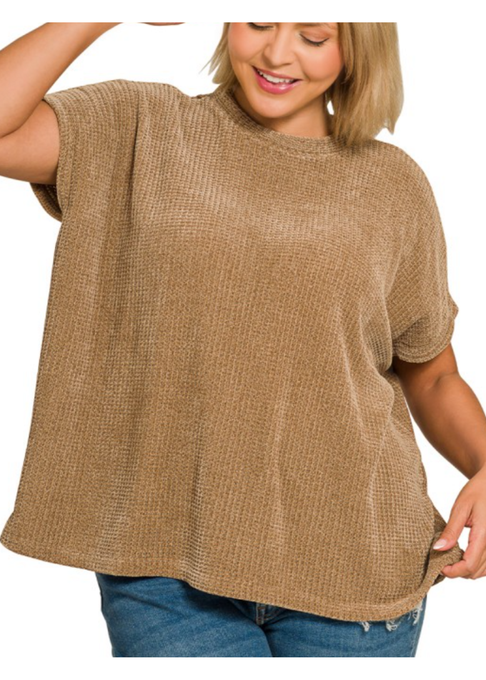 ZNHW2573X5 - Plus Chenille Waffle Cap Sleeve Sweater