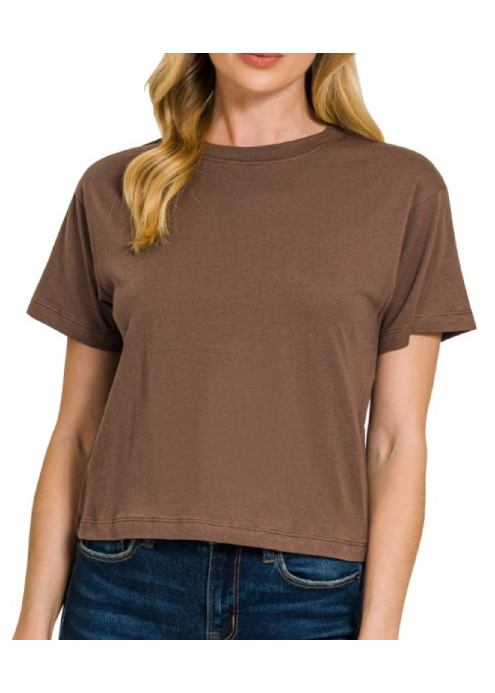 ZNCT3317Y - Cotton Crew Neck Short Sleeve Cropped T-Shirt