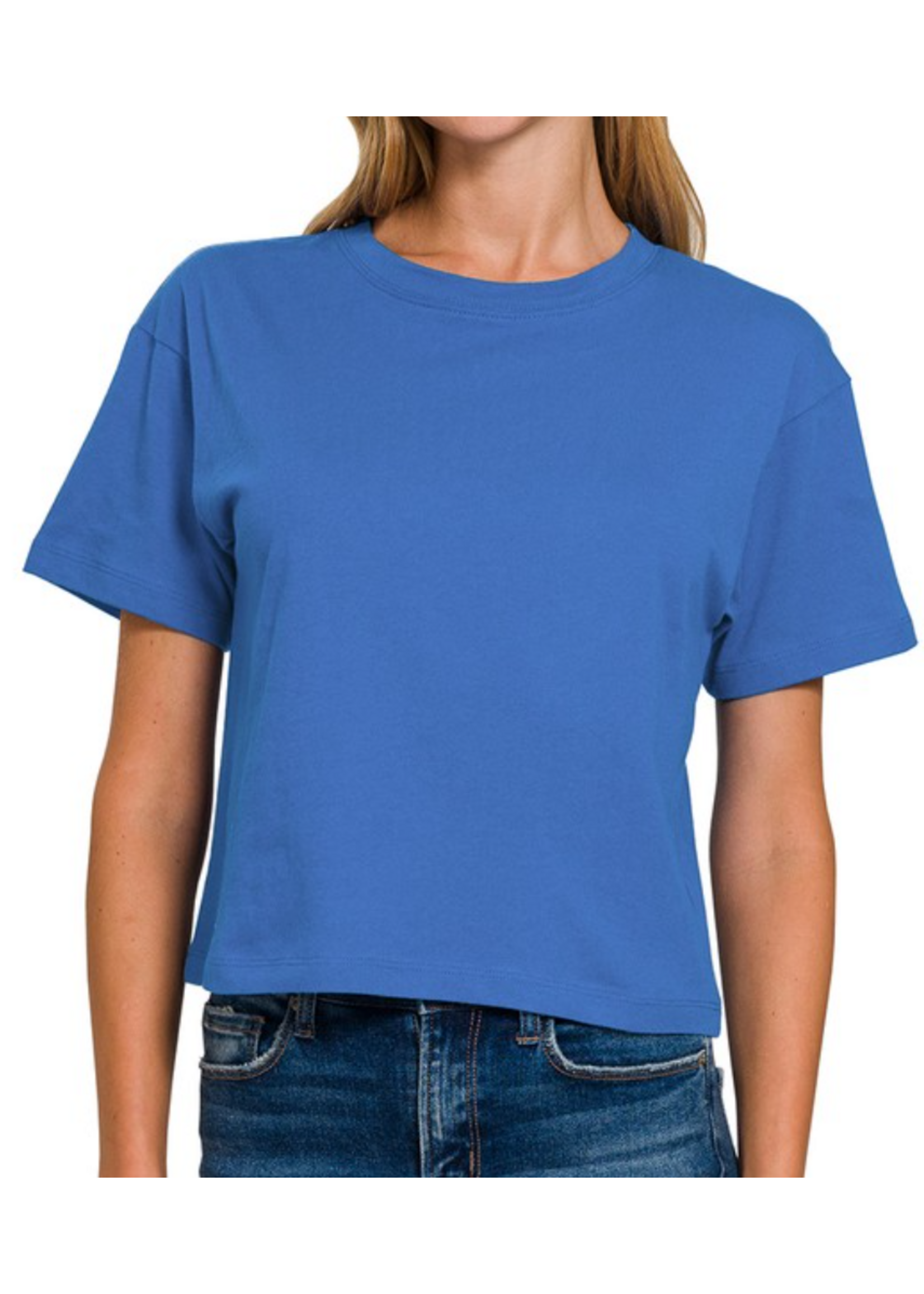 ZNCT3317Y - Cotton Crew Neck Short Sleeve Cropped T-Shirt