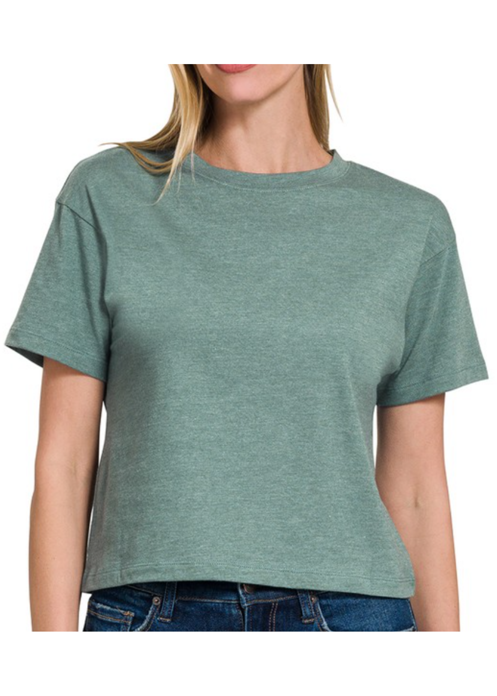 ZNCT3317Y - Cotton Crew Neck Short Sleeve Cropped T-Shirt