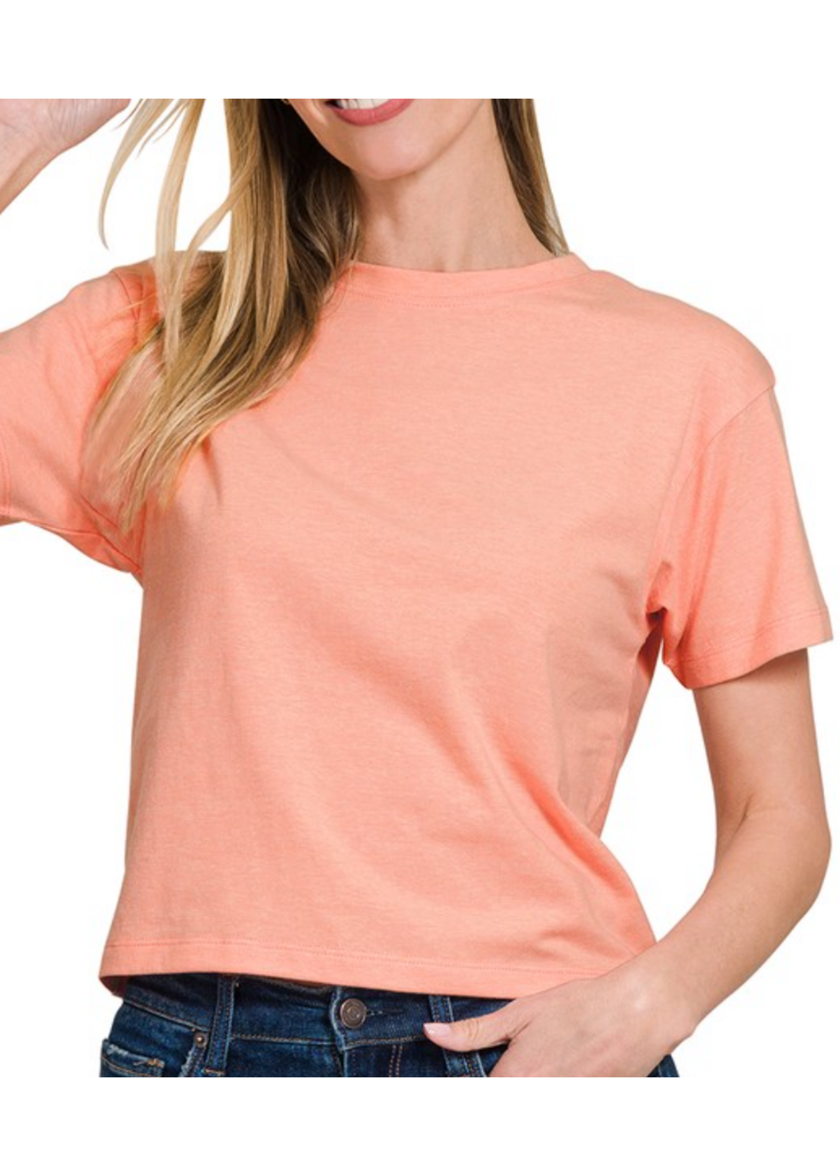 ZNCT3317Y - Cotton Crew Neck Short Sleeve Cropped T-Shirt